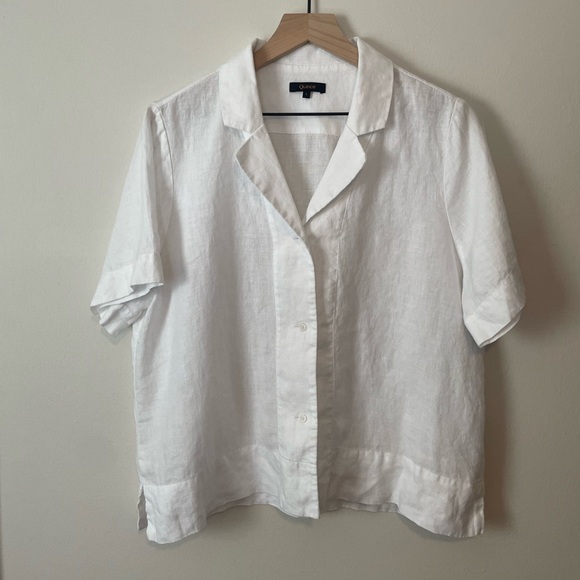 Quince 100% linen size large camp collar short sleeve button up - Picture 2 of 6